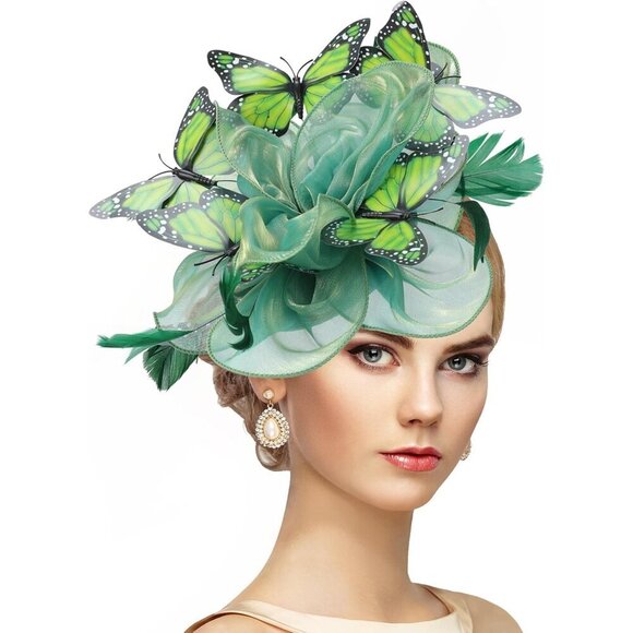 Organza Fascinator Hat Butterfly Hairpin Vintage Tea Party Race Headwear main image 4